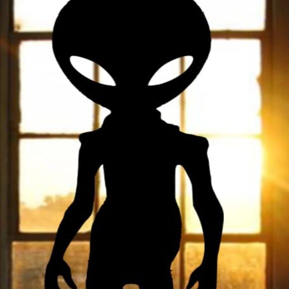 Alien Silhouette Window Decal, Large and Reusable Halloween Static Cling, Black - Picture 2 of 5